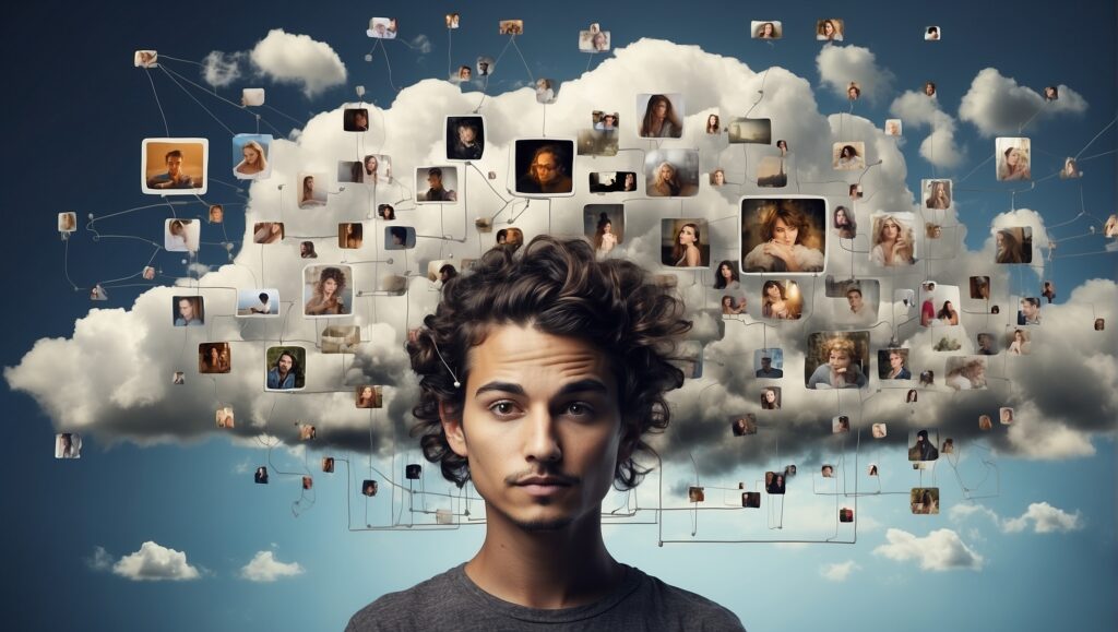 usuario de internet conectado a la nube de contenido digital multimedia